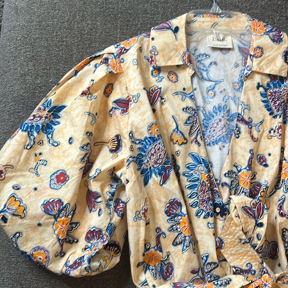 Elie Tahari Giraffe Multicolor Puff Sleeve Tie Waist Blouses Size L - Picture 4 of 13